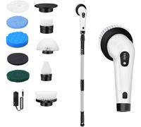 9 in 1 Electric Spin Scrubber, IPX7 Waterproof, Long Handle & 2 Speed, Cordless Electric Cleaning Brush with 9 Replaceable Brush Heads for Tub Shower Tile Floor