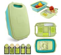 9-in-1 Folding Chopping Board with Colander, Multifunctional Camping Washing Up Bowl, Portable Chopping Board & Washing up Bowl Drainer Set for Home Kitchen Camping Picnic BBQ (Green)