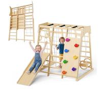 9-in-1 Indoor Climbing Frame for Toddlers, Jungle Gym Play Set for 1-6 Years Kids, Multi-Functional Toddler Climber Toys with Slide, Monkey Bar, Swing, Suspension Bridge, Climbing Rope Net, Ladders