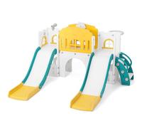 9 in 1 Kids Slide, Toddler Slide, Garden Climbing Frame with Double Slides, Basketball Hoop, Tunnel, Telescope, Storage Space, Indoor Outdoor Playground Playset, Kids Gift for Age 1-3+