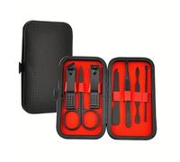 9-in-1 Manicure Pedicure Kit for Men & Women - Stainless Steel Nail Clipper Set with Scissors, Tweezers, File, and Grooming Tools - Portable Travel Case (Black & Red)