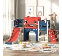 9 in 1 Toddler Slide and Climber Playset Indoor Outdoor Kids Slide with Basketball Hoop,Telescope and Storage Space, Freestanding Backyard Playground for Children Age 1-6 (Red-blue Little devils)