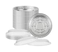 9 Inch / 1300ml Round Heavy Duty Aluminium Foil Cake Pans with Clear Dome Lids - Disposable Baking Tins for Cakes, Pies, Desserts, Catering, Takeaway & Food Storage | Oven & Freezer Safe - (10)
