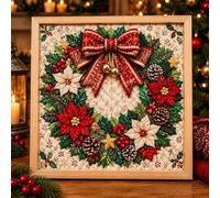 9 inch DIY Fabric Poke Art Kit Christmas & Sea Theme Art Craft for Beginner | Kintsugi Japanese Fabric Complete DIY Craft Kit For Adults & Beginners Christmas Wreath Home Decoration Xmas Gift Idea