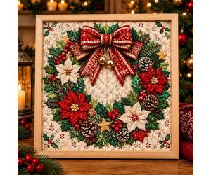 9 inch DIY Fabric Poke Art Kit Christmas & Sea Theme Art Craft for Beginner | Kintsugi Japanese Fabric Complete DIY Craft Kit For Adults & Beginners Christmas Wreath Home Decoration Xmas Gift Idea