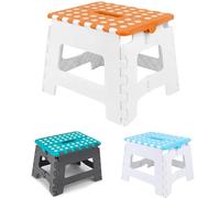 9-Inch Folding Step Stool with Anti-Slip Footpad- Lightweight, Portable, and Durable - Perfect for Kitchen, Bathroom, and Garage for Kids, Adults | Foldable Stool (Orange & White)