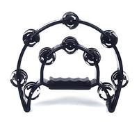 9 Inch Metal Hand Held Percussion Half-Moon Tambourine for Adults, KTV, Party,Double Row MetalHand Held Percussion Drum Multicolor (Black)