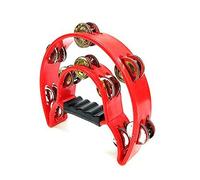 9 Inch Metal Hand Held Percussion Half-Moon Tambourine for Adults, KTV, Party,Double Row MetalHand Held Percussion Drum Multicolor(Red)