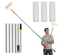 9 Inch Paint Roller Kit with 6 Sections Extension Pole, Paint Roller Brush Set with 1.8m Stainless Steel Pole and 4pcs Roller Covers Multi-Function Long Paint Roller for Painting Wall Ceiling