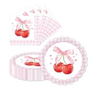 9 inch Party Paper Plates 20pcs and Napkins 20pcs for Dinner Cake Dessert Paper Tableware Plates Party Supplies for Birthday Holiday Wedding Baby Shower Decorations (cherry)