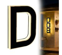 9 Inch Solar Lighted House Letter for Outside, Light Up Waterproof LED Address Letter Signs for Houses, Large Personalized Illuminated Exterior Modern House Numbers Light (D)