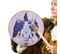 9-Inch Sound Healer Shaman Drums - Shaman Hand Drums, Hand Drum With Drumsticks, Present For Shamans Tool Music Lovers. | Wolf Head Design Siberian Drum For Meditation, Spirit Music, Rituals & Symbol