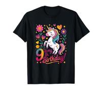 9 is My 9th Birthday Unicorn Flowers Hearts T-Shirt