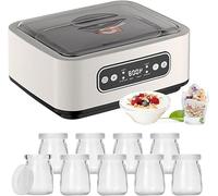 9-Jar Automatic Yogurt Maker with Digital Display & Timer Stainless Steel Machine for Homemade Healthy Probiotic Yogurt, 9 Glass Jars Included