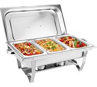9 L Buffet Trays Rectangle Catering Warmer Server, Stainless Steel Chafing Dish Set, high-capacity Buffet Food Warmer Container,for Restaurant Catering Parties Weddings Picnics, Silver（3* 1/3 GRID）