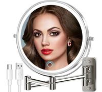 9" Large 15X Rechargeable Wall Mounted Lighted Makeup Mirror Nickel, 5000mAh HD Magnifying Mirror with 3 Color Bright Lights Touch Screen Dimmable, 17" Extendable 360° Swivel Bathroom Vanity Mirror