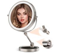 9" Large Lighted Makeup Mirror with 1X/10X Magnification, 4000mAh Rechargeable Vanity Mirror with Height Adjustable & 3 Color Dimmable Lights, 360°Swivel Double Sided Tabletop Cosmetic Mirror