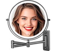 9" Large Wall Mounted Lighted Makeup Mirror Black Nickel, 1X/20X Magnifying Mirror with 3 Color Light, LED Lights Dimmable 5000mAh Rechargeable Wall Mount Makeup Mirror, 360° Swivel 17" for Bathroom