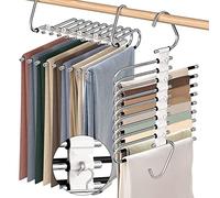 9 Layers Pants Hangers Space Saving, 2 Pack Multifunctional Pant Rack Stainless Steel Closet Organizer for Pants Jeans Leggings Trousers, Antiquewhite