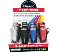 9-LED Torch Compact Silver Aluminium Shockproof Ultra Bright Pack of 12 Handheld