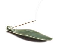 9" Length Incense Stick Holder with 3 Holes, White Porcelain Incense Tray Ash Cather for Spa, Meditation Room, Yoga, Home, Office (Green)