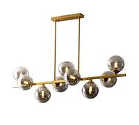 9-Light Glass Sputnik Chandelier Gold Metal Brushed Brass Linear Hanging Pendant Light Magic Bean Molecule Ceiling Pendant Light Fixtures for Bedroom Living Room Hallway (Smoke Gray, 9-Light)