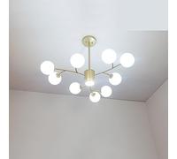 9-Light Mid Century Globe Semi Flush Mount Ceiling Light Fixture Black White Glass Clear Frosted Ball Chandelier Gold Vintage Sputnik Pendant Lamp for Dining Room Bedroom