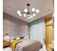 9-Light Mid Century Globe Semi Flush Mount Ceiling Light Fixture Black White Glass Clear Frosted Ball Chandelier Gold Vintage Sputnik Pendant Lamp for Dining Room Bedroom