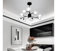 9-Light Mid Century Globe Semi Flush Mount Ceiling Light Fixture Black White Glass Clear Frosted Ball Chandelier Gold Vintage Sputnik Pendant Lamp for Dining Room Bedroom