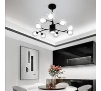 9-Light Mid Century Modern Globe Semi Flush Mount Ceiling Light Fixture Black White Glass Clear Frosted Ball Bubble Gold Vintage Sputnik Pendant Lamp for Dining Room Bedroom (Colo