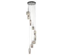 9 Lights Multi Drop Chrome Finish Ceiling Pendant Light with Ribbed Effect Shade