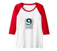 9 Lives Zero Regrets Cat Lover Motivational Raglan Baseball Tee, Women, Red/White, XL