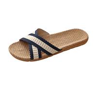 9 Men's Slipper New Unisex Non-Slip Linen Flip Flops Couples Mule Sandals Slippers Flax Sole Indoor Flats Shoes Summer Holiday Sandals Comfort Slippers Breathable Floor Drag #3_Navy