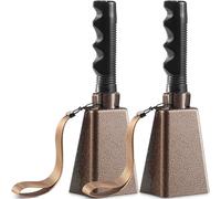 9" Metal Cowbells with Handle - (2 Pack) Cow Bells Loud Cheering Noise Makers for Sporting Events, Football Games, School Spirit, Rallies & Celebrations - Copper Steel Percussion Music Instrument