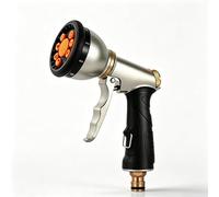 9 Mode Garden Hose Nozzle Non-Slip Grip Locking Clip Watering Tool | Rubber-coated body for durability Ergonomic handle Gentle flow protects plants included Metallic color