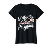 9 Months Sober Pregnant Expecting Mom Humor - Value Graphic T-Shirt, Women, Black, M