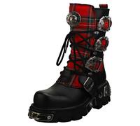 New Rock Tartan Reactor Boots Unisex Tartan Black Platform Boots - 9 UK