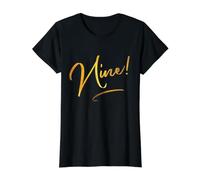 9 Nine 9th, Cute Handwriting Script Number Value Graphic T-Shirt, Women, Black, XS