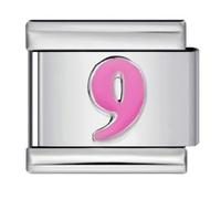 9 Nine Number Age Birthday Birth Month Date Anniversary Pink Silver Italian 9mm Link Stainless Steel Bracelet Charm Compatible With Nomination 9mm Bracelet