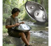 9 Note Handpan Drum 22" in Silver - 440Hz/432Hz Healing Sound Instrument for Mtat with Carry Bag Mallets & Tr Stand - Perfect for Music Therapy and Relaxat