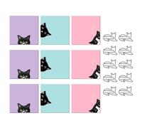 9 Note Papers and 10 Pieces of Cat Paper Clips, Cute Black Cat Pattern Note Paper, Portable High-Viscosity Note Book, Student Stationery.