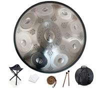 9 Notes 22 Inch Handpan, D-Minor 432 Hz Steel Drum Percussion Instrument, Mandala Musical Performance Handmade Healing Musical Instrument Gift Silver