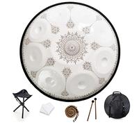 9 Notes 22 Inch Handpan, D-Minor 432 Hz Steel Drum Percussion Instrument, Mandala Musical Performance Handmade Healing Musical Instrument Gift White