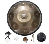 9 Notes 22 Inch Handpan, D-Minor 440 Hz Steel Drum Percussion Instrument, Mandala Musical Performance Handmade Healing Musical Instrument Gift Gold