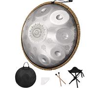 9 Notes Handpan D Minor, 22 Inch Steel Hand Drum, With Soft Bag, 9 Notes (d3 A Bb C D E F G A), For Music Enthusiast & Beginners, Laser Engraving (Color : Silver)