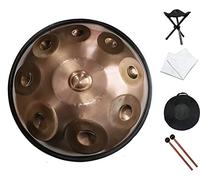 9 Notes Steel Drum Percussion, 22" D Minor Handpan Drum, Steel Tongue Drum with Soft Hand Pan Bag, 2 Mallets, Handpan Stand, Dust-free Cloth(Silver)