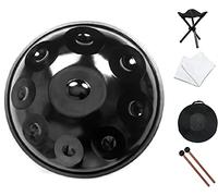 9 Notes Steel Drum Percussion, 22" D Minor Handpan Drum, Steel Tongue Drum with Soft Hand Pan Bag, 2 Mallets, Handpan Stand, Dust-free Cloth(Black)