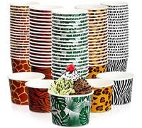 9 oz Paper Ice Cream Cups Disposable Dessert Bowls Jungle Animal Theme Ice Cream Bowls Zoo Animal Print Snack Cups for Birthday Jungle Party Baby Shower Supplies fits Sundae, Soup, Yogurt (50 Pcs)
