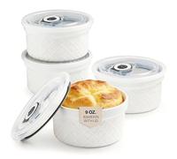 9 oz Ramekins with Lids, Creme Brulee Ramekins Oven Safe, Small Ceramic Serving Bowls Dessert Bowls, White Custard Cups for Baking, Dipping Sauce Cups, Pinch Bowls Ideal for Gifts, Set of 4