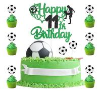 9 Pack 11th Birthday Cake Topper Boys,Football Cake Topper 11,Birthday Cake Toppers for Boys Age 11 Football,1 Topper with 8 Soccer Cupcake Party Decorations